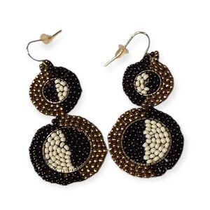 INK & ALLOY KARA HALF CIRCLE BEADED EARRINGS Black/Gold/Cream